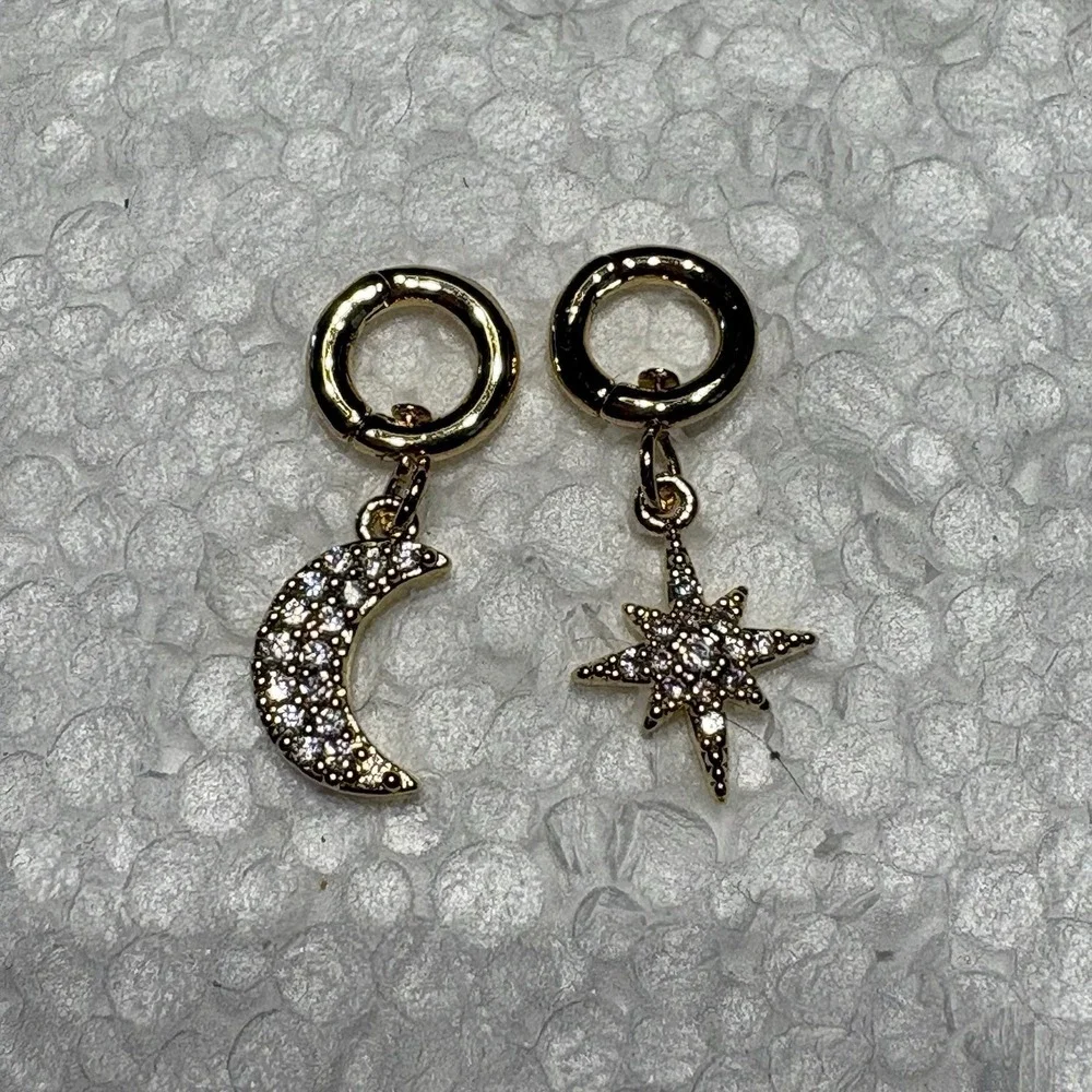 Celestial‎ Moon Star Clip On Charms Gold Tone Rhinestone Fairy Boho Necklace